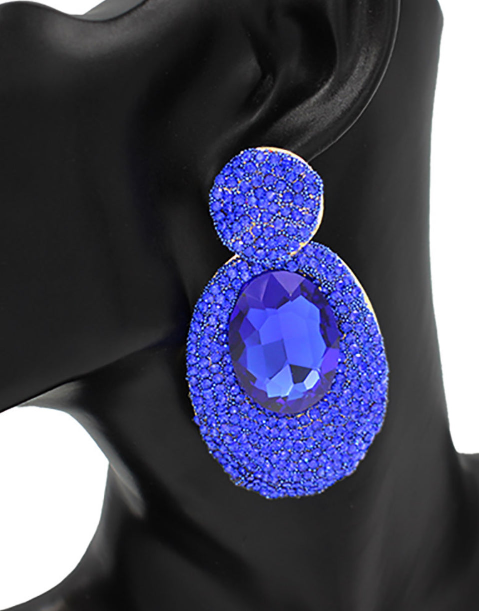 Oval Glass Stone Rhinestone Earrings