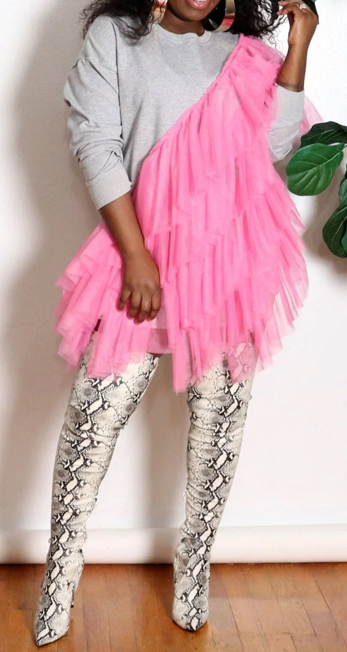 Pinky Style Tulle Sweatshirt