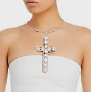 Rigid Silver Halo Cross Necklace