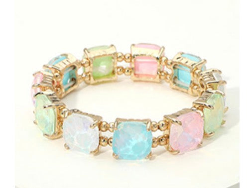 Cushion Square Stone Stretch  Bracelet