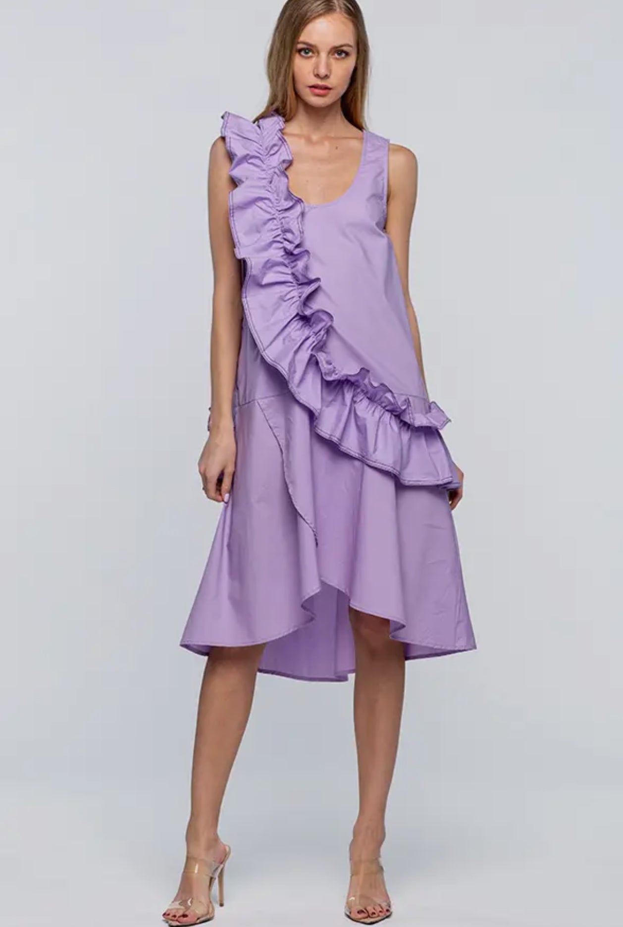Vanna A-Line Dress with Ruffles_ Lavender Purple