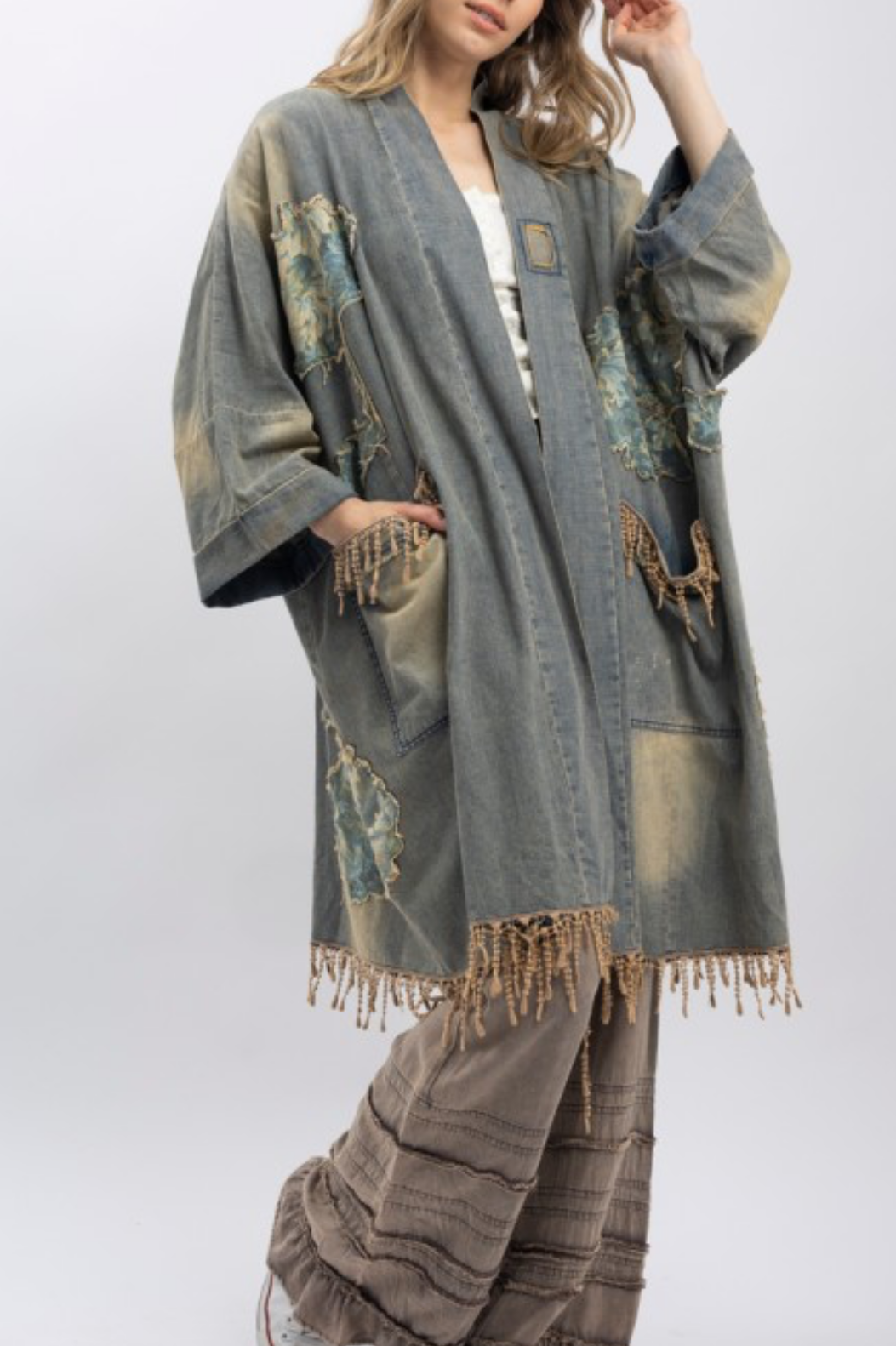 Vintage Flower Denim Oversized Kimono