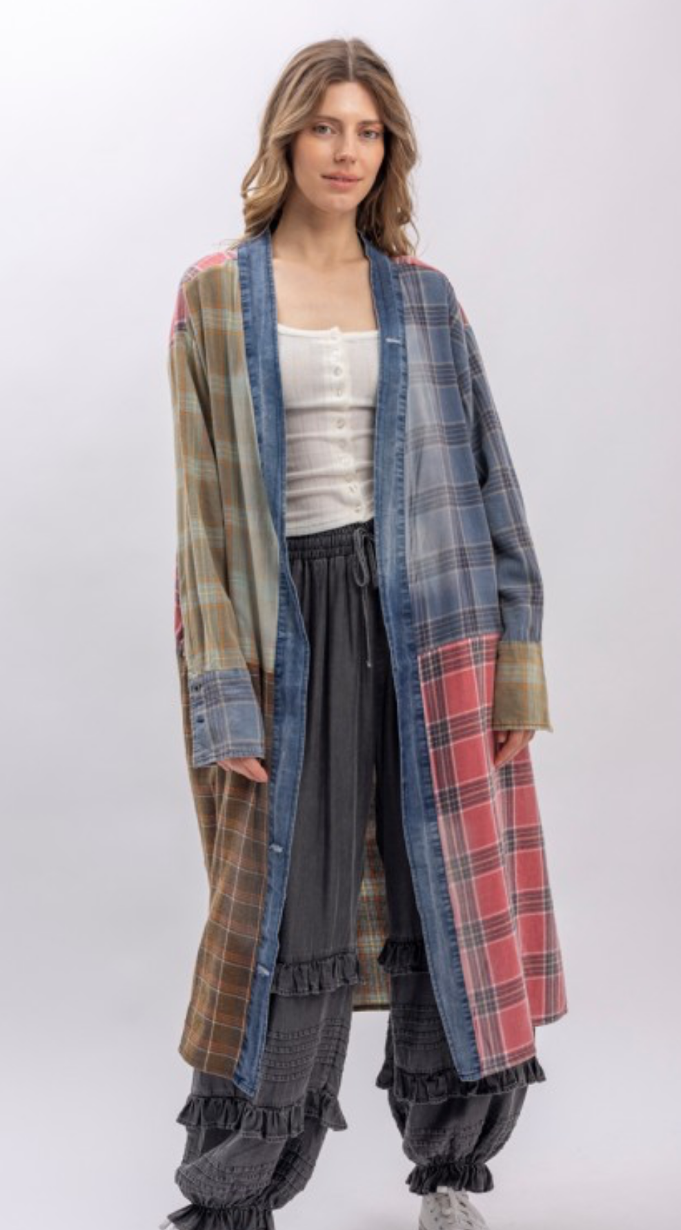 Maddie Mixture of Plaid Color Block Kimono
