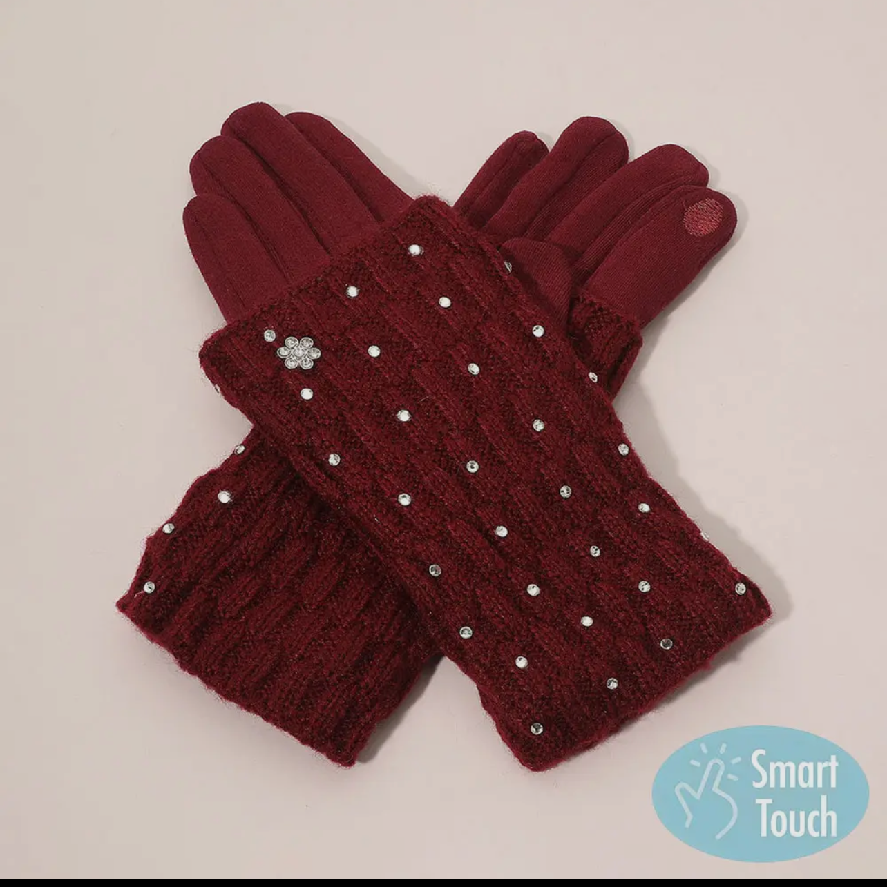 Faux Fur Gloves w/Rhinestone