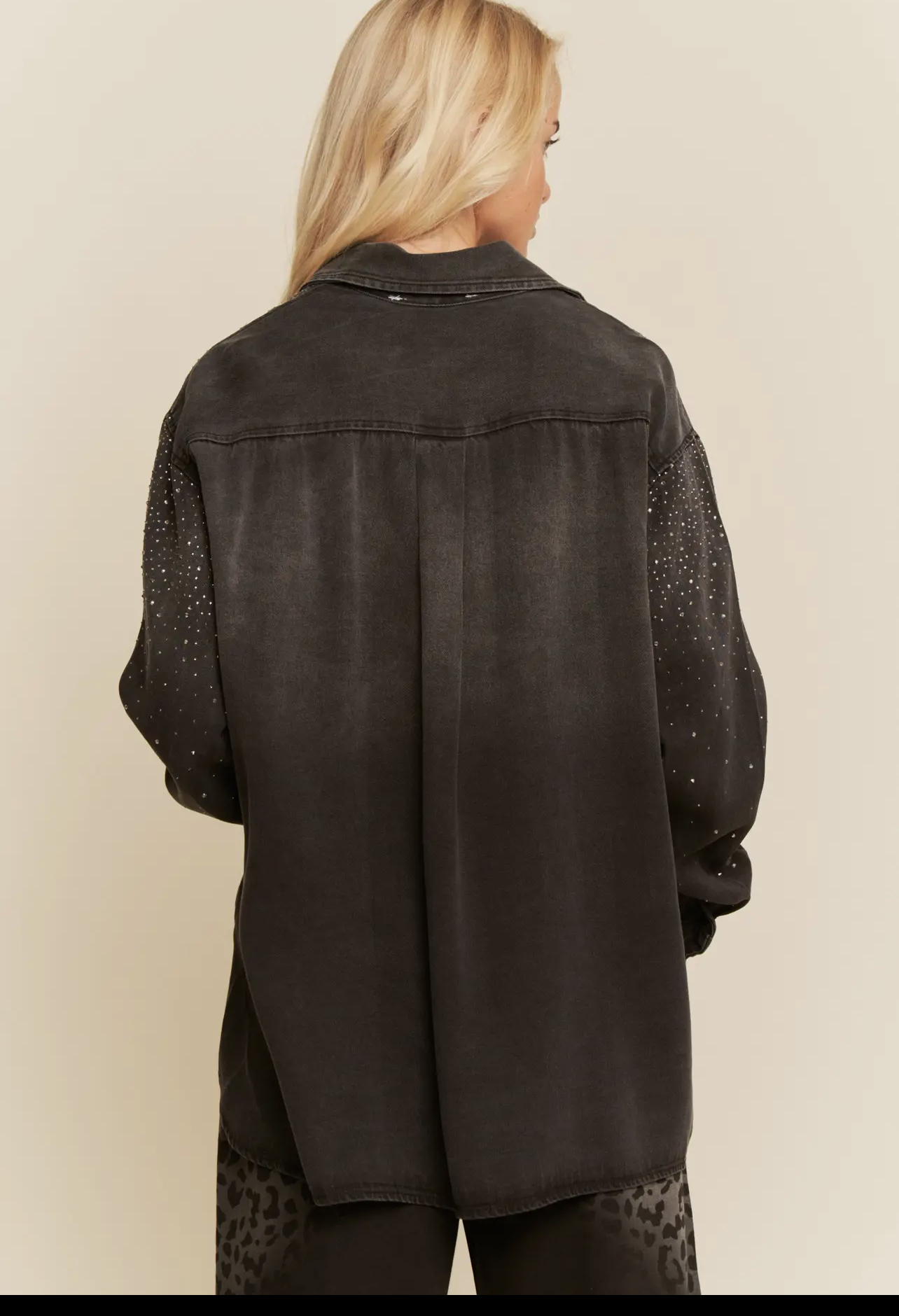 Denim Button Down Collar Shirt w/Stones