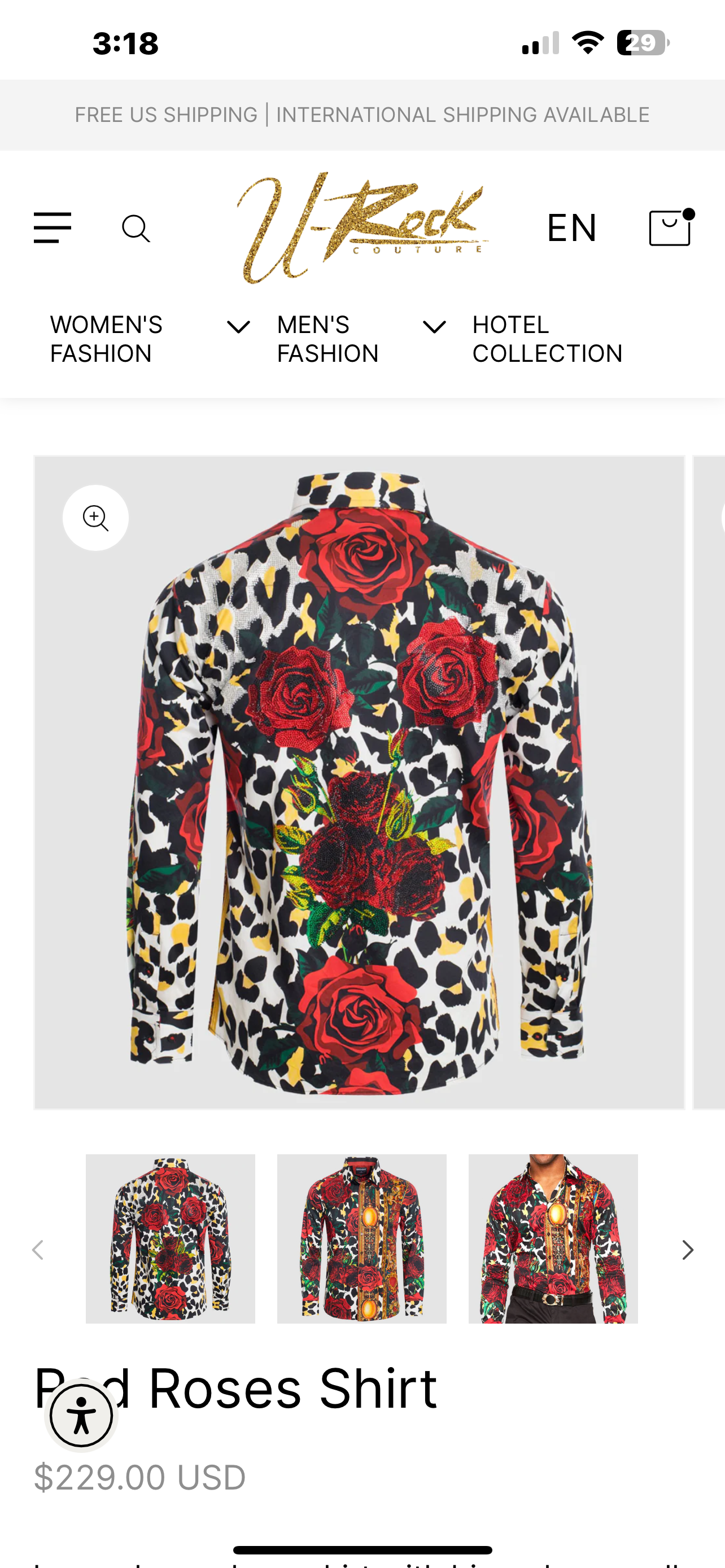 Red Roses RHINESTONE LONG SLEEVE SHIRT