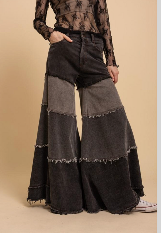 Black &Grey Block Wide Leg Jeans