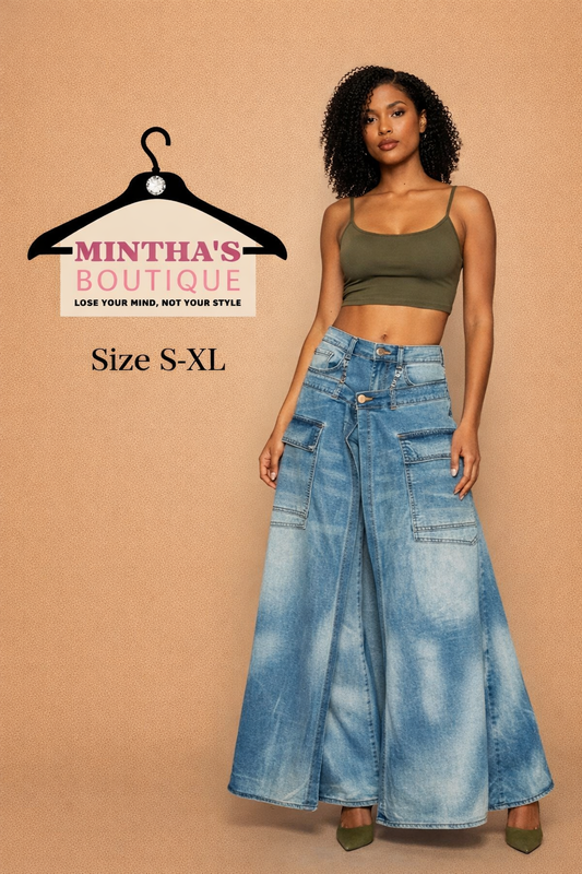 High Rise Wide Leg Cross Patch Washed Down Jeans