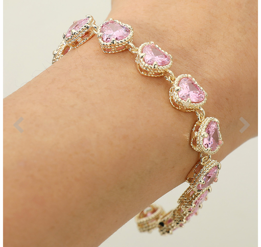 14K Gold Plated Heart Stone Toggle Bracelet