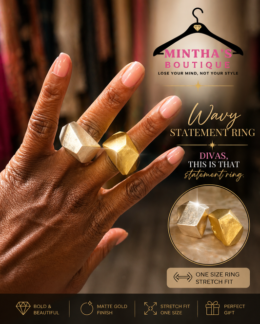 Wavy Statement Ring Matte Gold or Silver