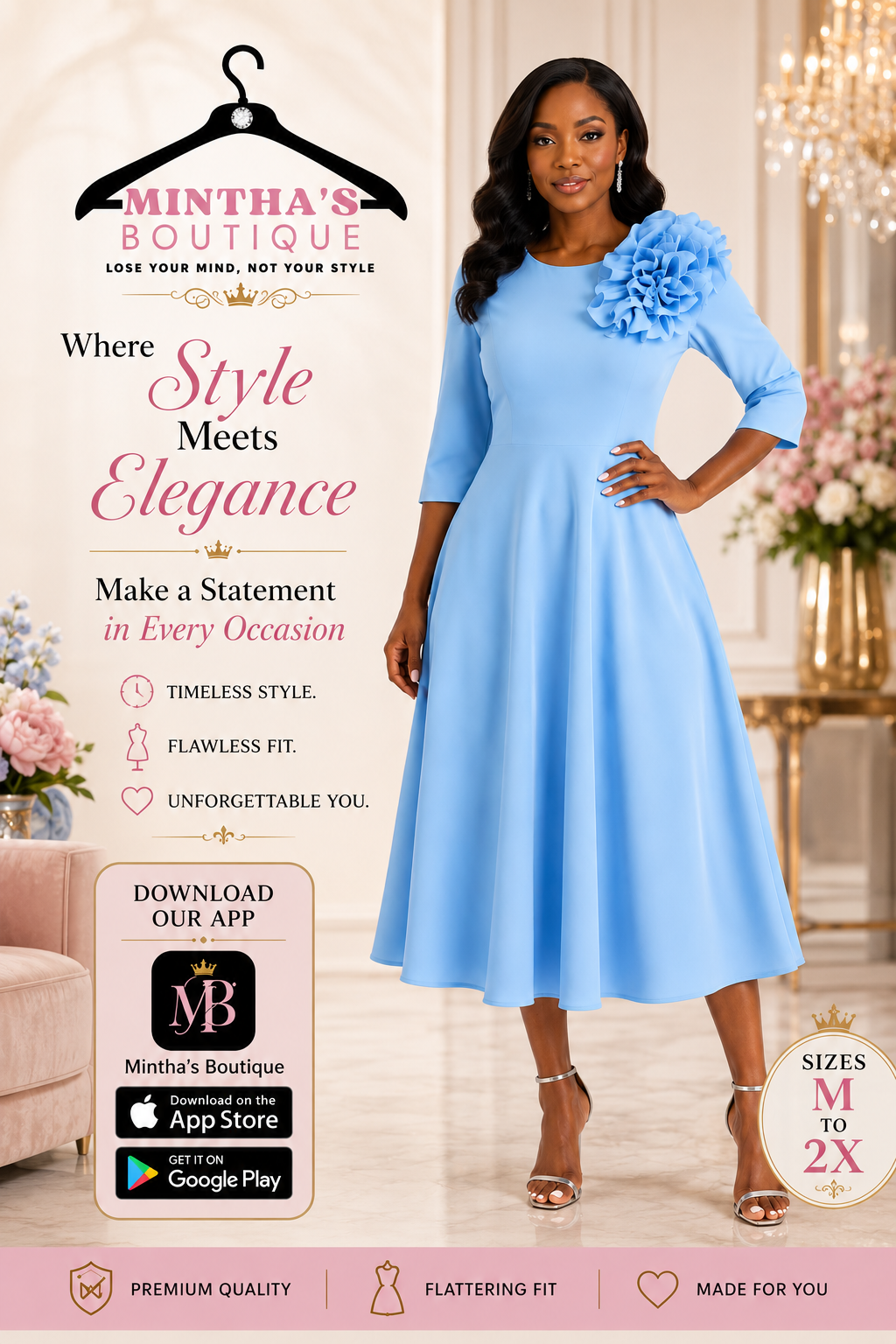 Jodi Light Blue 3/4 Sleeve Midi Dress