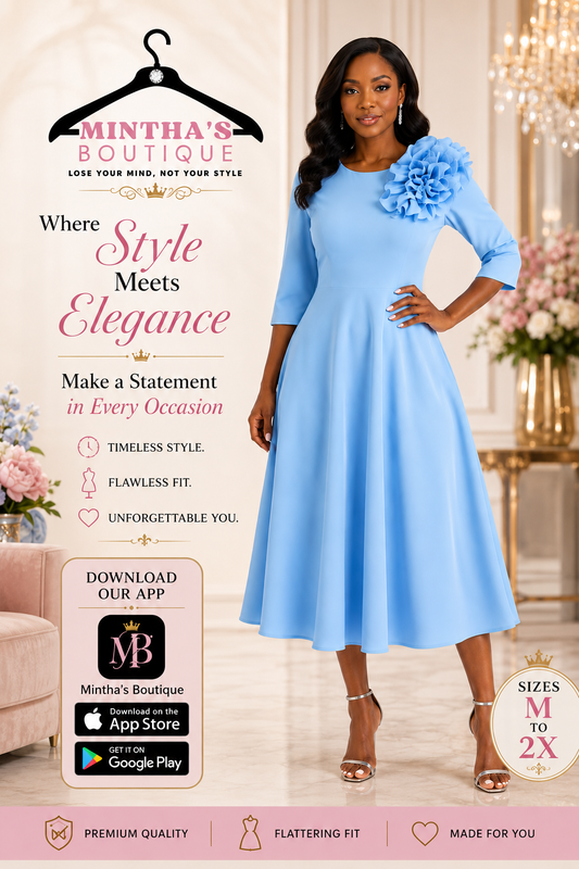 Jodi Light Blue 3/4 Sleeve Midi Dress