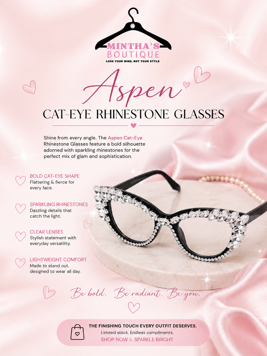 Aspen Cat Eye Rhinestone Glasses