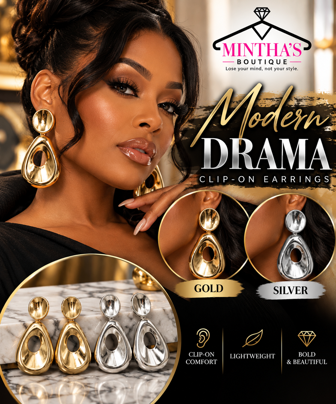 Modern Drama Clip-On Earrings