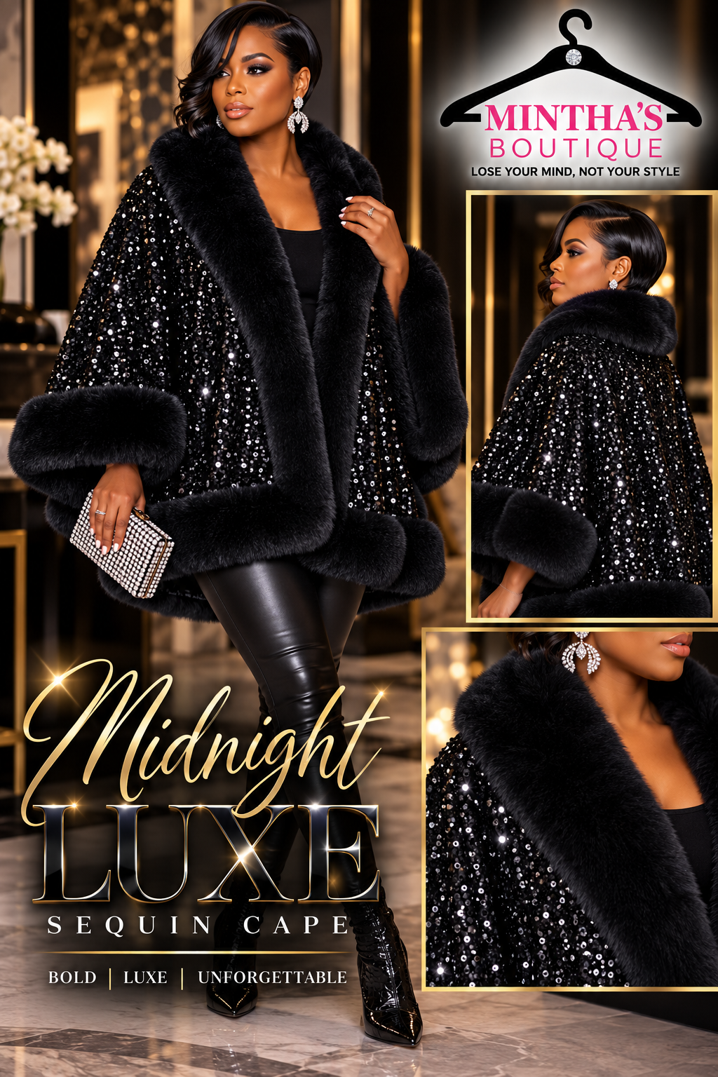 Black on Black Luxe Sequin  Cape