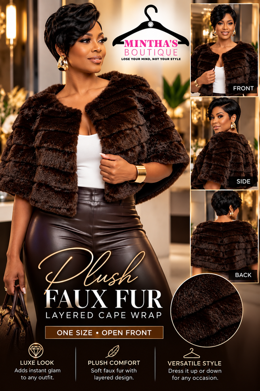 Plush Faux Fur Layered Cape Wrap