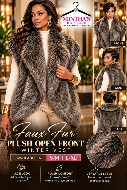 Faux Fur Plush Open Front Winter Vest