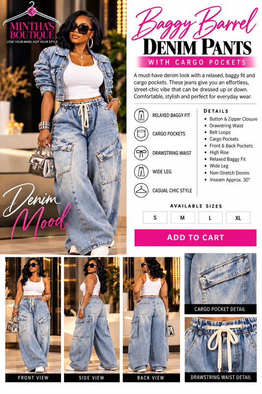 Baggy Barrel Denim  Pants