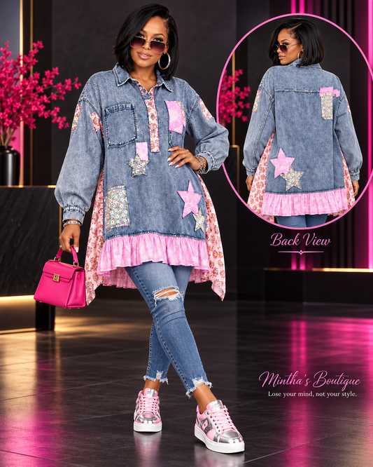 She’s Pink Star Denim Tunic 💕
