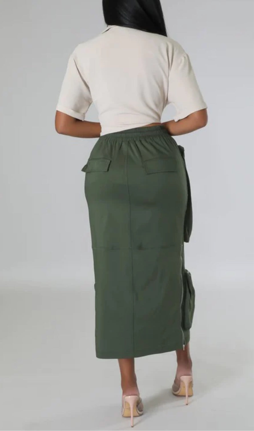 Olive Green Classy Girl Cargo Skirt