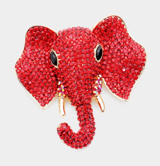 Red Elephant Rhinestone Brooch