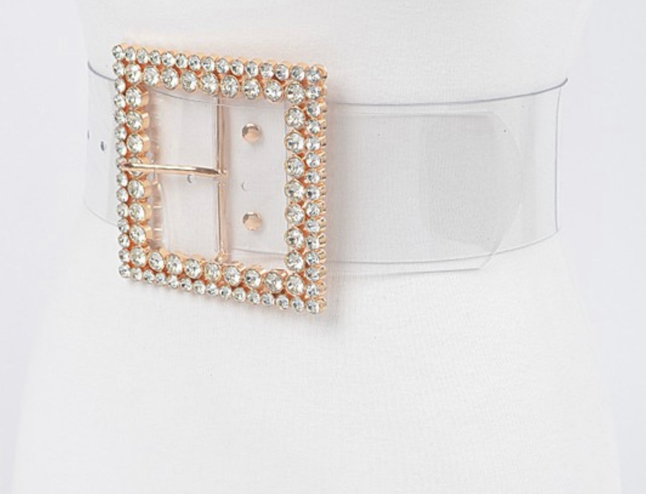 Clear w/ Gold Rhinestone or Color Rhinestone Buckle Belt _ CurvyWoman