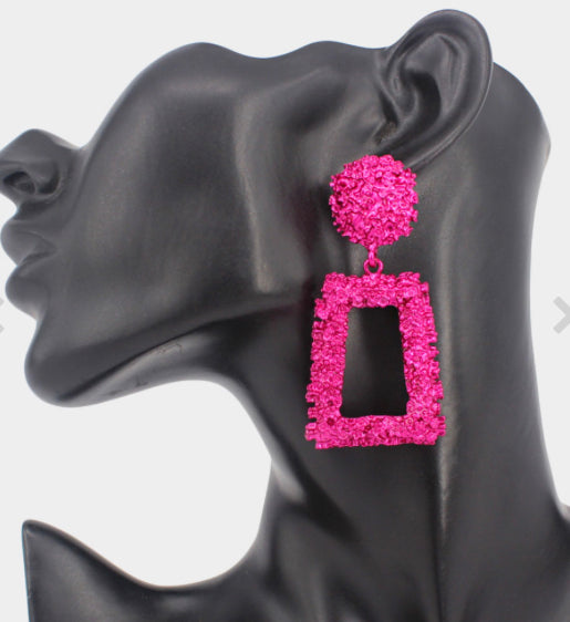 Hott Pink Metal Knocker Earrings