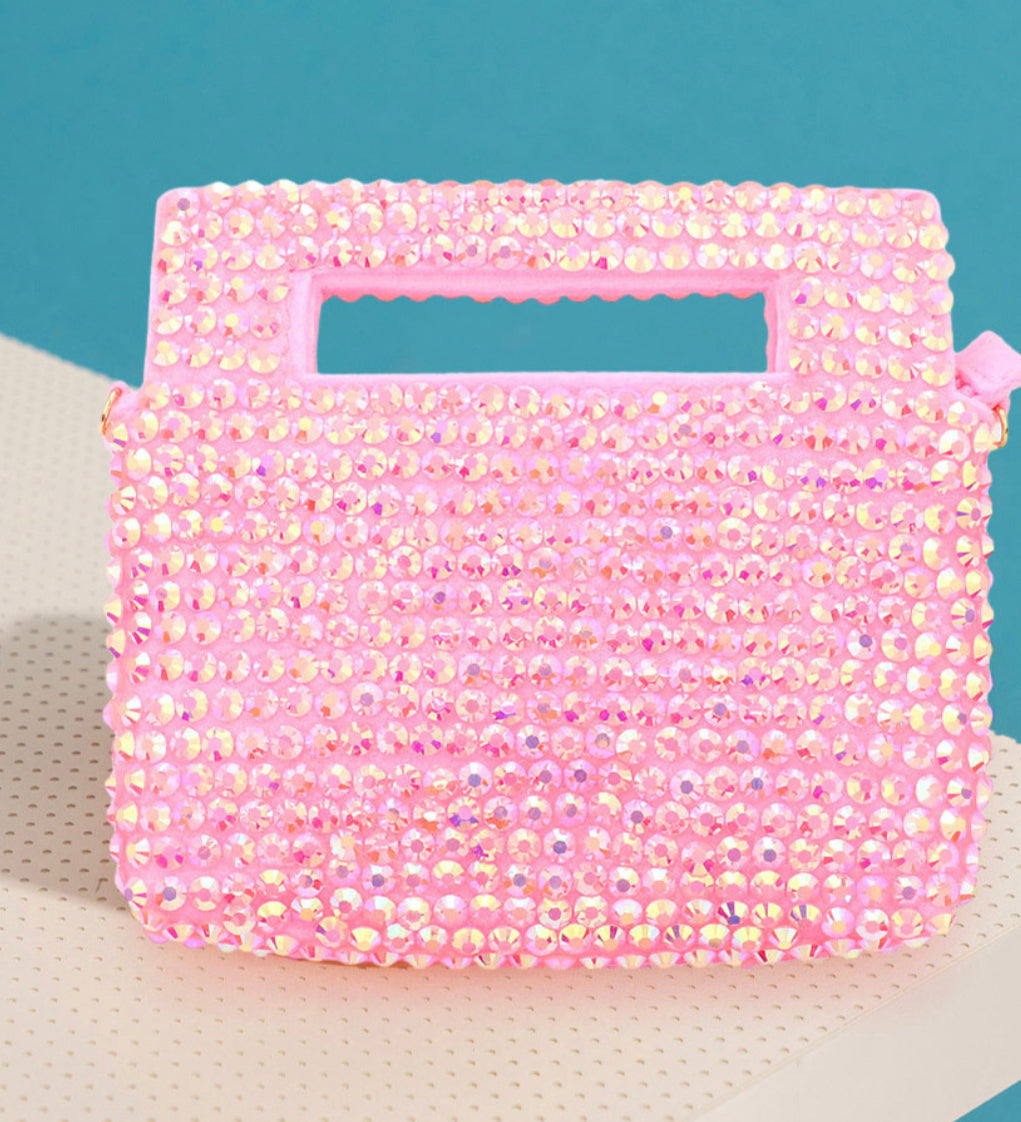 Pink Studded Micro Mini Tote / Crossbody Bag