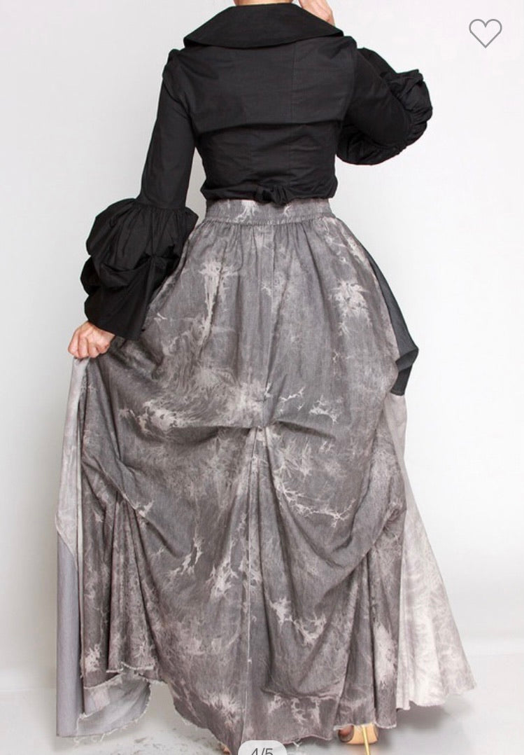 Black Denim Grey Multi Layer Skirt
