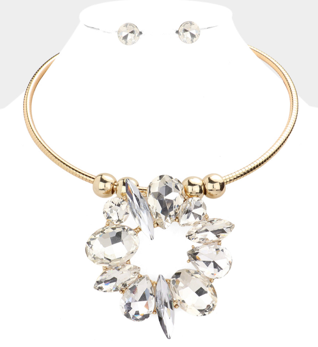 Gold Multi Stone Cluster Necklace
