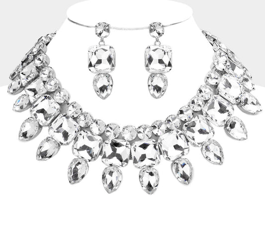 Silver Multi Stone Cluster Necklace