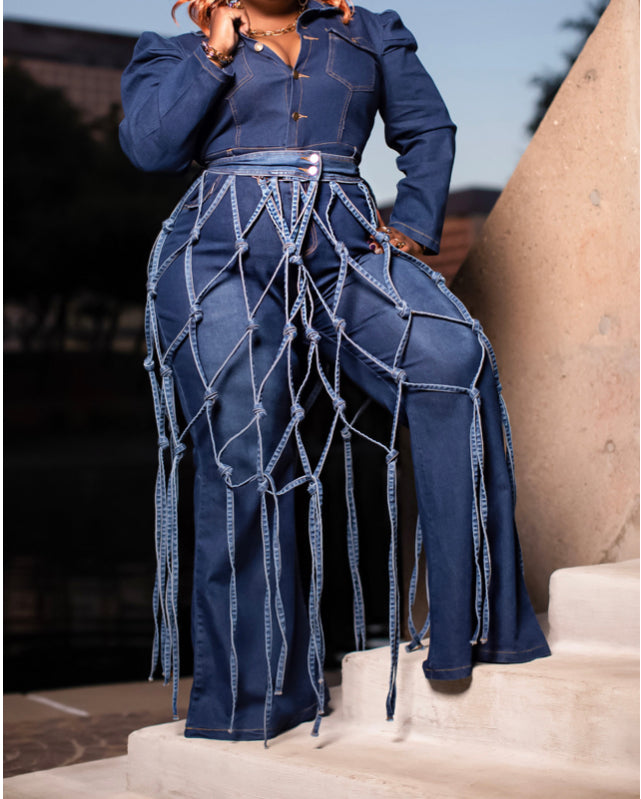 Denim Caged-Skirt Belt