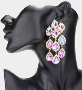 Violet Teardrop Stone Link Dangle Clip on Earrings