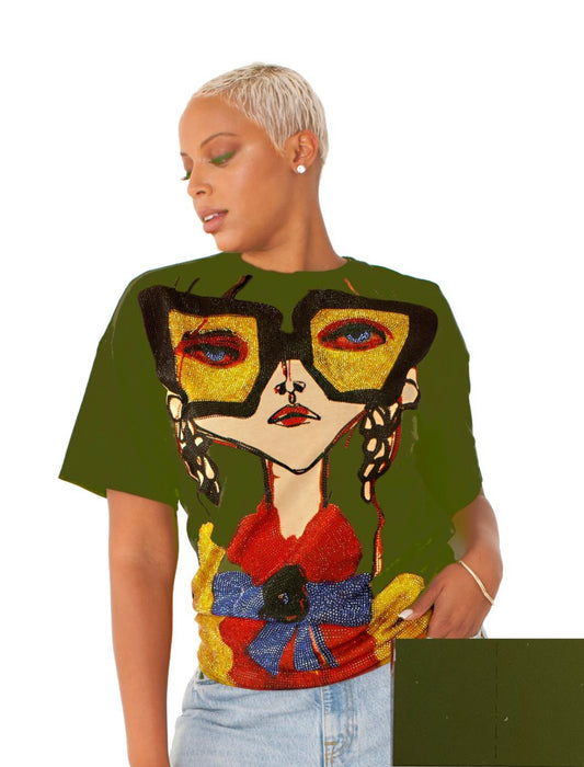 Look of Iris Embellished Graphic Teeshirt _ Olive Green