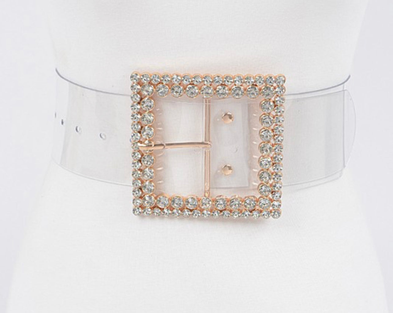 Clear w/ Gold Rhinestone or Color Rhinestone Buckle Belt _ CurvyWoman