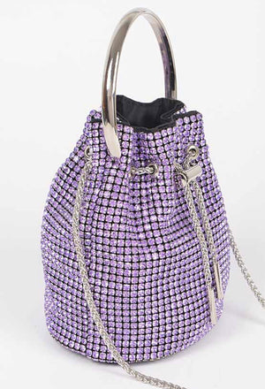 Purple Rhinestone Drawstring Bucket Bag