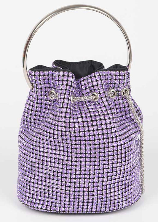 Purple Rhinestone Drawstring Bucket Bag