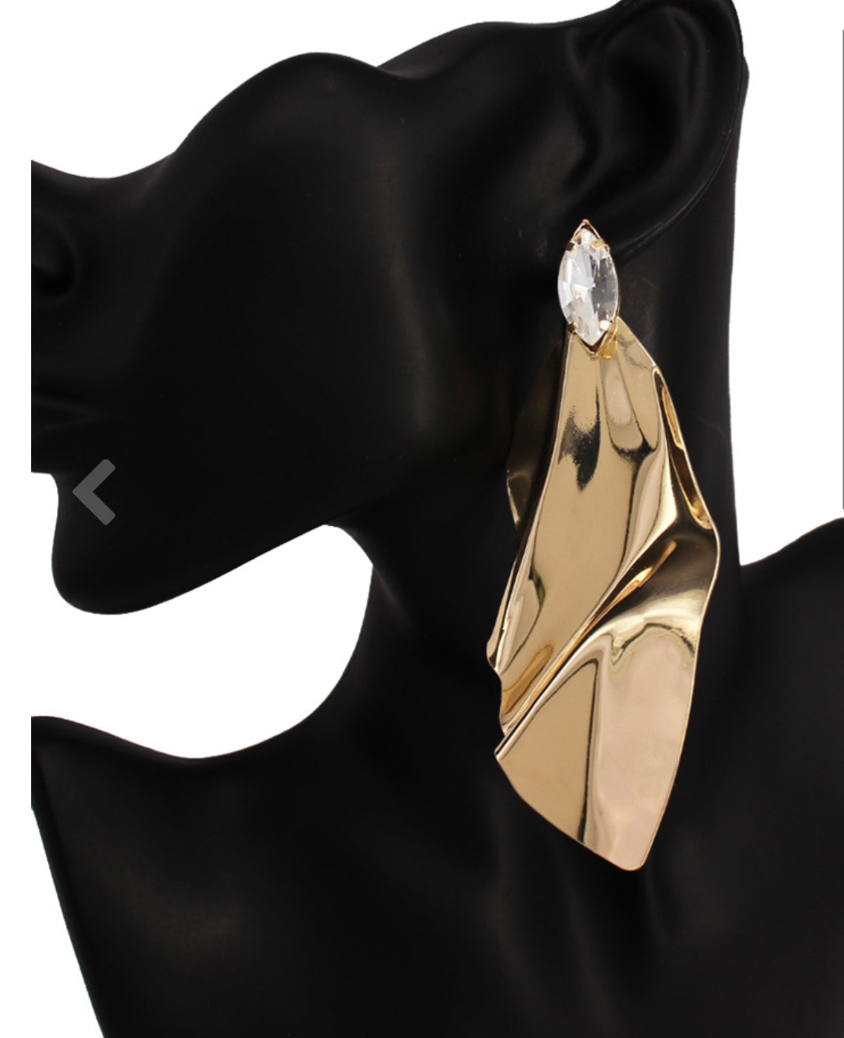 gold Marquise Stone Pointed Crushed Metal Earrings