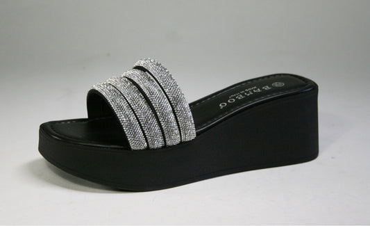 Ardene Rhinestone Platform Slide _Black