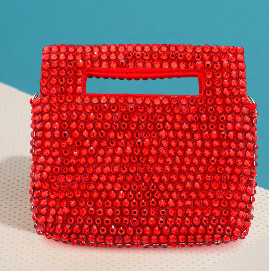 Red Studded Micro Mini Tote / Crossbody Bag