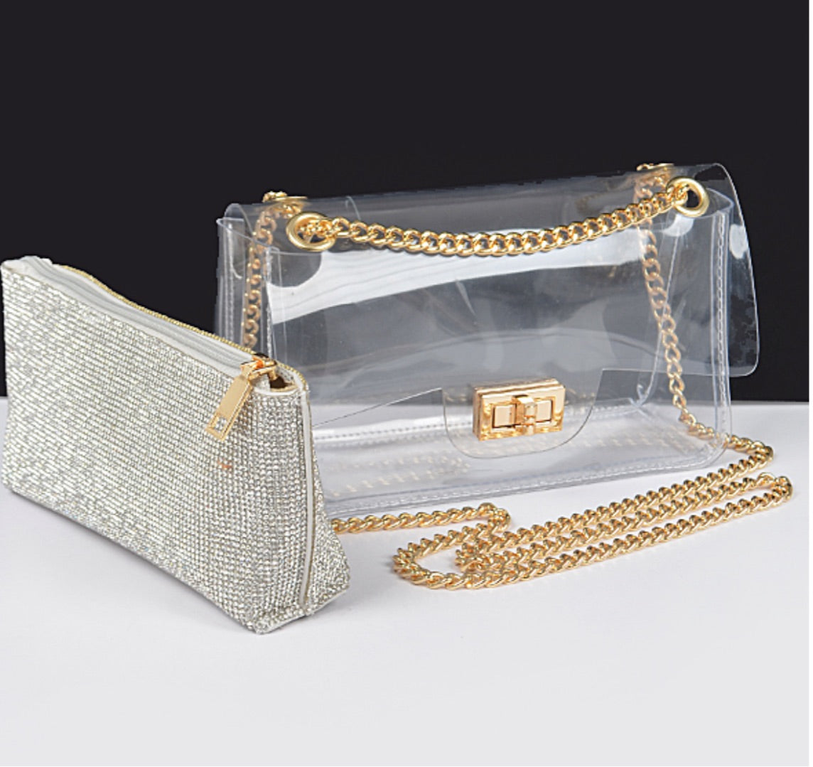 Clear Crossbody Bag W/rhinestone Clutch