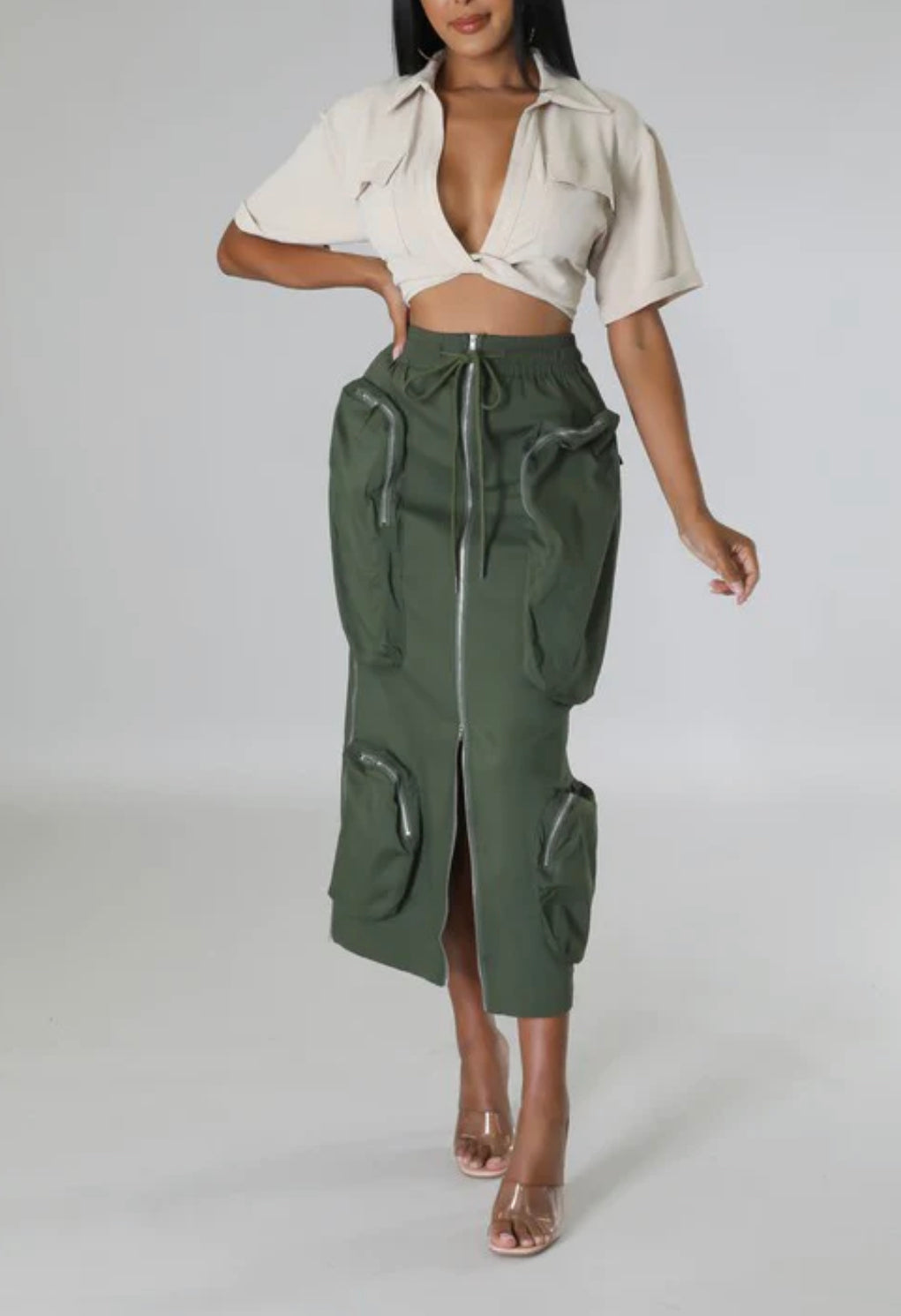 Olive Green Classy Girl Cargo Skirt
