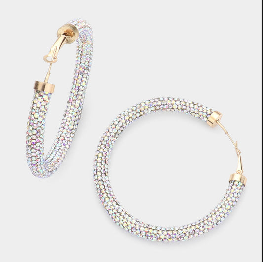 AB Clear Rhinestone Pave Hoop Earrings