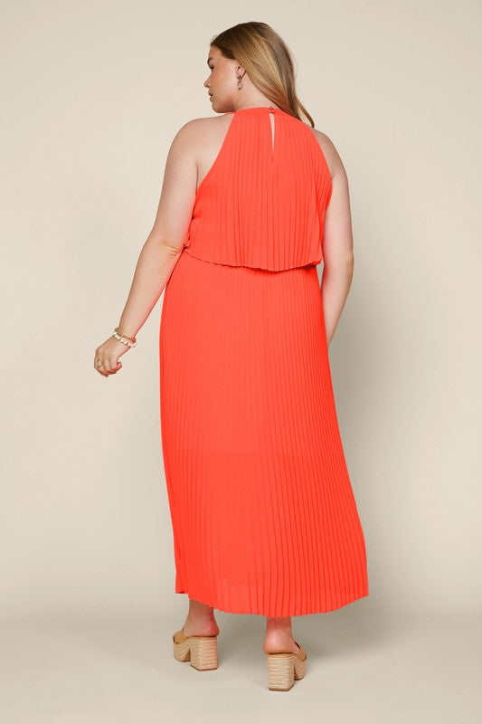 Savanna Pleated Tiered Halter Maxi Dress