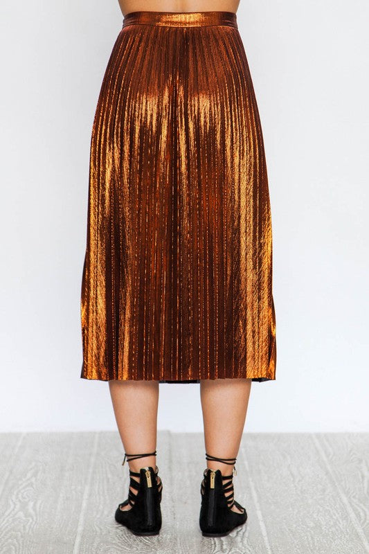 Rust Quarter to Five Metallic Pleaded Skirt