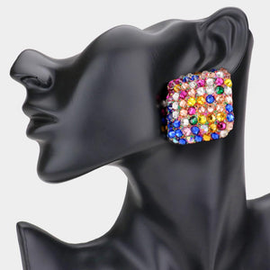 Multi Color Stone Embellished Rhombus Earrings