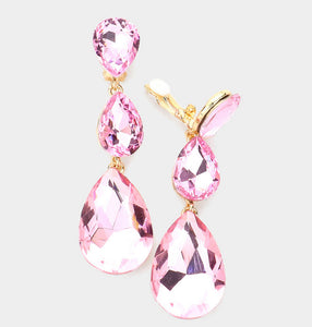 Pink Triple Crystal Glass Earrings
