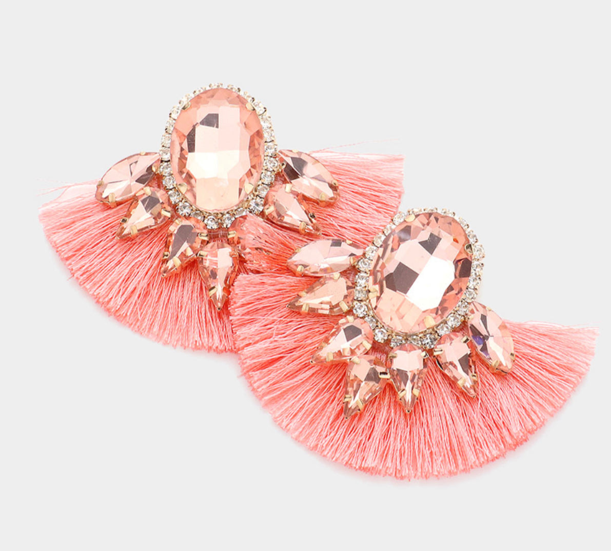 Multi Stone Accented Fan Tassel Earrings