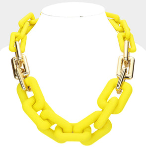 Yellow Open Rectangle Link Necklace