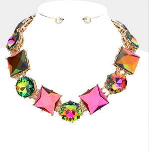 Multi Color Stone Link Necklace